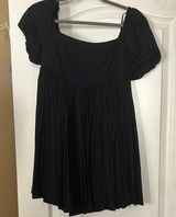 Black Puff Sleeve Mini Dress with Pleated Details Photo 0