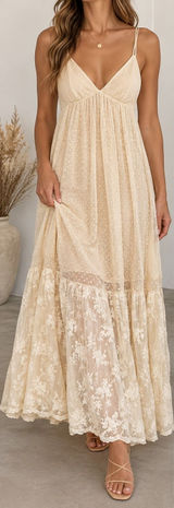 Abercrombie & Fitch Lace Maxi Dress S Cream Cottagecore Fairy Boho Photo 0