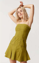 BDG Dress Women Small Olive Green Strapless Linen Blend Mini Fit & Flare Tube Photo 0