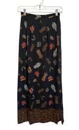 Vintage 90s Black Funky Wacky Weird Fashion MIDI Skirt Animal Print size 4 Photo 0