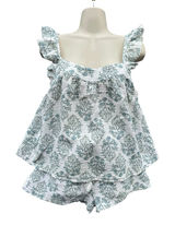 Rachel Zoe Floral Pajama Set 2 Pc Cotton Shorts Top Blue Green floral White M Photo 0