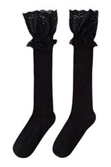 Cozy Black Lace Knee High Socks‎ Soft Warm Over the Knee Long Sleeve Stockings Photo 0