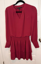 White House Black Market Burgundy V-neck Long Sleeve Cinch Waist Dress XS Photo 0