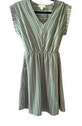 Monteau Sage Green Chevron Stripe V-Neck Fit &‎ Flare Dress Mens Size M Cottage Photo 0