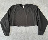 Alo Yoga Womens Cropped Raglan Sweatshirt‎ Black Raw Hem Size L Large Photo 0
