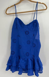 Boho Sleeveless Blue Eyelet Ruffle Dress Size Small Flawed Photo 0