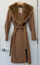 Wilfred Faux-Fur Long Wrap Coat Wool XS - Camel Photo 0