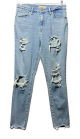 Levis 721 High Rise Skinny Jeans Distressed Ripped Light Wash Size‎ 30 Raw Hem Photo 0