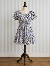 Blue Floral smocked mini dress - size large Photo 0