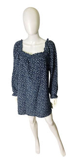 Bebop Womens Large Navy Floral Smocked Mini Dress Long Sleeve Cottagecore Ditsy Photo 0