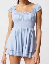 Urban Outfitters Rosie Smocked Cap Sleeve Mini Romper Blue XS Photo 0