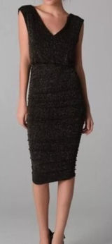 Alice + Olivia Slinky Ruched Shimmer‎ Dress Sparkle Black Gold Size Small Photo 0