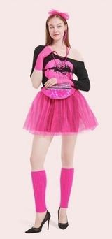 WILDPARTY 80s Outfit for Women Costume Accessories Set Pink Tutu Fanny Pack Photo 0
