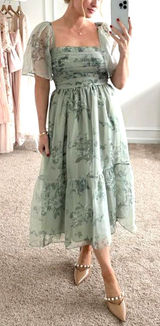 Abercrombie & Fitch Emerson Angel Sleeve Midi Dress Sage Green Floral Large Photo 0