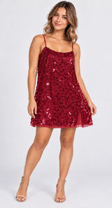 Intimately Free People Red Sequin Mini Slip Dress Square Neck Sz L OB1533256 NWT Photo 0