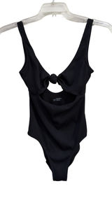 Aerie Ribbed One Piece Swimsuit Black Front Cutout Knot Detail Full Coverage XS Photo 0