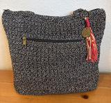 The Sak Lanie Market Tote Purse Crocheted Shoulder Bag Black Brown 14"x12" Photo 0