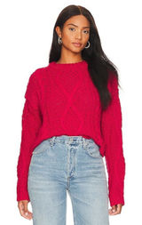 Free People Cutting Edge Cable Knit Sweater Cranberry Red 100% Cotton Womens Sm Photo 0