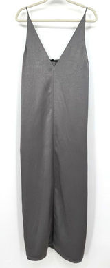 ZARA V-Neck Hammered Satin Maxi Slip Dress Sz L Gray Grunge Luxury Minimalist Photo 0