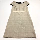 Mary McFadden‎ Sheath Dress Women 14 Tan Tweed Workwear Cap Sleeve Poly Rayon Photo 0