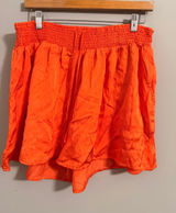 Aerie Flowy Smocked Waist Shorts Womens XL Orange Satin Feel Drawstring Photo 0