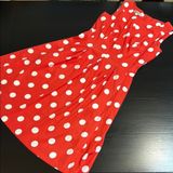 Dressbarn Red White Polka‎ Dot Dress Sleeveless Fit Flare Pockets Retro Size 4 Photo 0