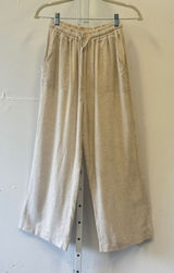 HERSY Beige Linen Blend Wide Leg Drawstring Pants HSET0008 Small Summer Relaxed Photo 0