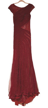 Azzure Couture Burgundy Beaded Lace Open Back Mermaid Evening Gown Dress 6 Photo 0