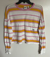 Quiksilver Womens Striped Long Sleeve Cropped‎ Pocket T-Shirt Pink Yellow Small Photo 0