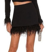 Amanda Uprichard Dessa Mini Skirt Womens XS Black Feather Trim Glam Party Modern Photo 0