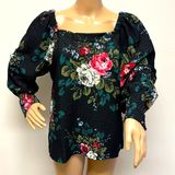 NWT Loft Long Puffed Sleeve Puckered Floral Top Photo 0