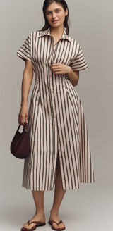 Anthropologie Exquise Raina Short Sleeve Midi Dress Size XS Pink Brown Stripe Photo 0