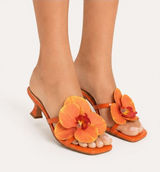 New SHUSHOP Grace Orange Orchid Flower Heels EU 38 US 8 Photo 0