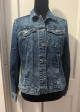 Liz Claiborne Simply Liz Denim Jacket Medium Blue Wash Stretch Trucker M Photo 0