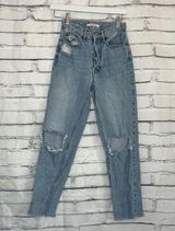 PacSun Ultra High Rise Slim Fit Jeans Light Wash Button Fly Size 23 Distressed Photo 0