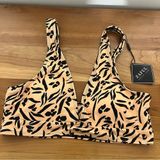 Zaful Animal Print Plunge Bikini Top Tan Black Size 8 NEW Photo 0