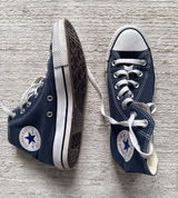Classic Navy High-Top Canvas Sneakers with White Accents (Size 7.5) Photo 0