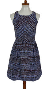 Anthropologie Eva Franco Blue Brown Geometric Fit And Flare Sleeveless Dress 4 Retro‎ Chic Photo 0