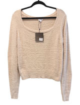LE LIS Square Neck Eyelash‎ Knit Sweater Cream NWT Puff Sleeve Women Large Soft Photo 0