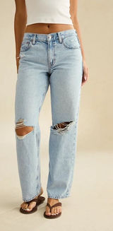AMERICAN EAGLE Skylight Blue Strigid Ripped Knee High-Waisted Stovepipe Jeans Photo 0