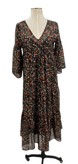 Natural Life Floral Print Midi Dress Kimono‎ Sleeve Brown Red Size Small Photo 0