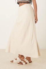 New Abercrombie & Fitch mid rise linen mix maxi skirt in oatmeal size small Photo 0
