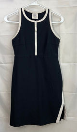 SAGE women's black white zip built-in shorts active high neck split hem dress S Photo 0