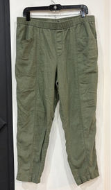 Old Navy Green Linen Cropped Pants Women’s Size Large Linen Blend Elastic Waist Photo 0