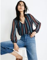 Madewell Sheer-Sleeve Top in Academy Stripe Color Winter Architect Green sz. XXS Photo 0
