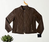 Marc New‎ York Jacket Faux Leather Quilted Dark Earth Moto Biker Large Photo 0