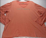 Carhartt Long Sleeve V-Neck Graphic‎ T-Shirt Women XXL Coral Studded Logo Casual Photo 0