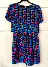 Amanda Uprichard Geometric Bright 80s Style Dress One Piece Two Piece Look Silk Photo 0