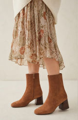 Ann Taylor Brown Suede Square Toe Sculptural Heel Boots Size 6.5 Photo 0