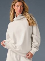 Alo Yoga Hazy Mock Neck Pullover Sweatshirt Small Ivory Oversized Lounge Cozy Photo 0